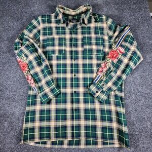 Civil Regime Flannel Shirt With Red‎ Rose Embroidered sleeves Men's Size 2XL